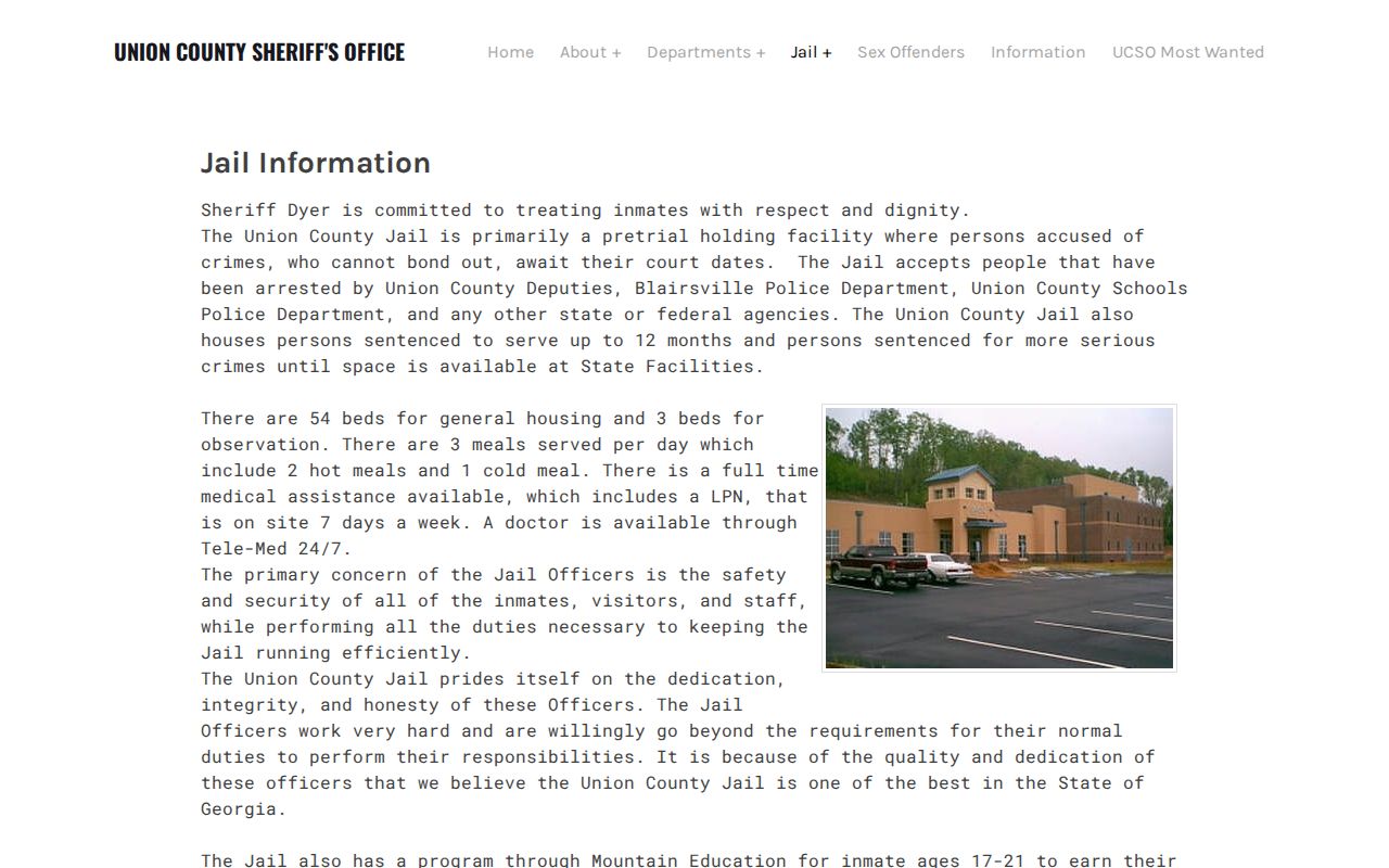 Union County warrant arrest and jail pretrial information