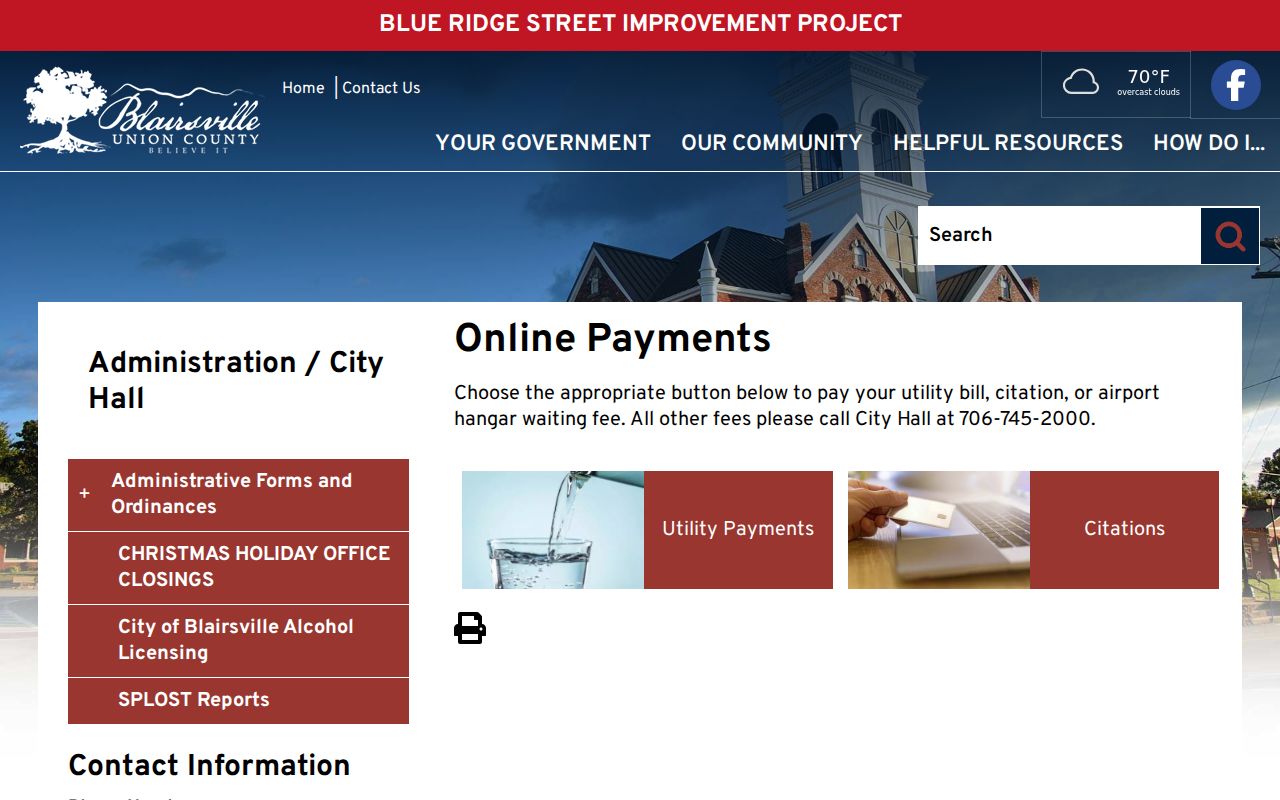 Blairsville official online payment choices and citation route