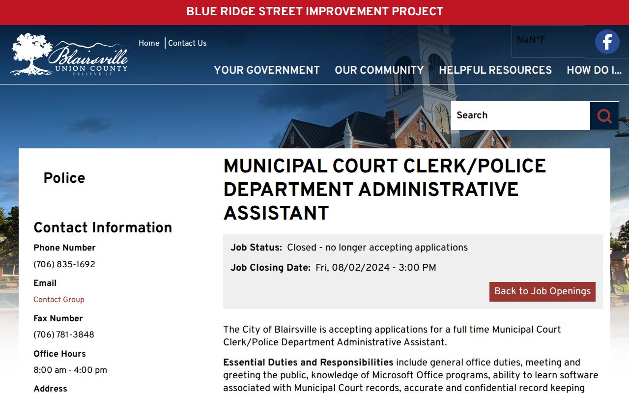 Blairsville municipal-court paperwork and disposition duties